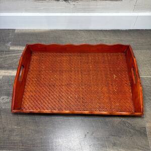 Vintage Rattan Orange/ Red Tray